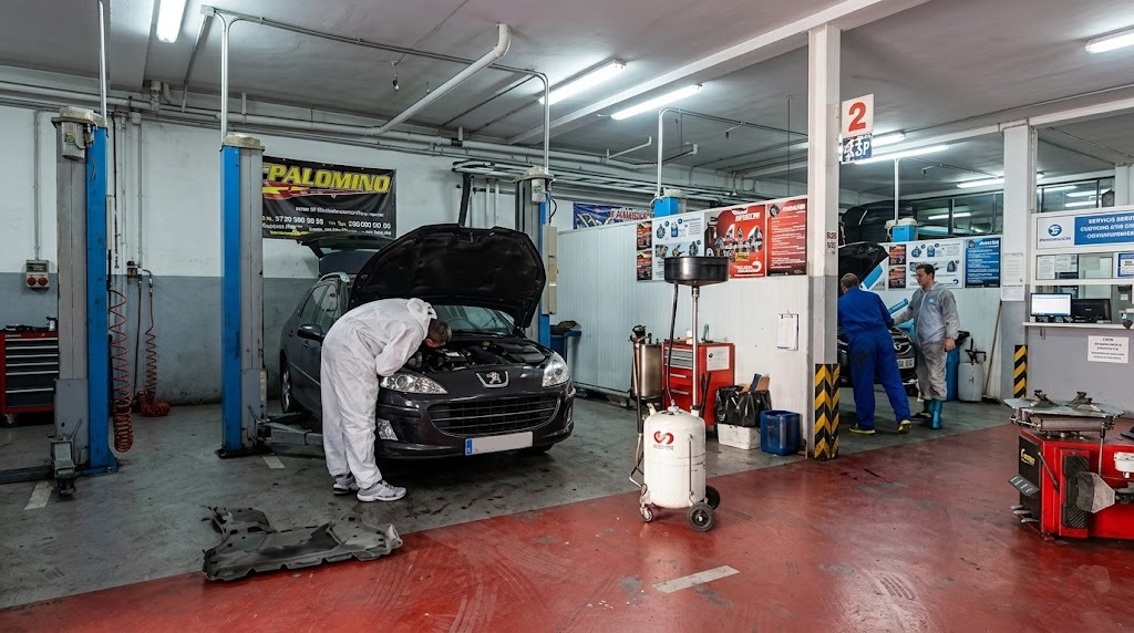 Mecánico revisando batería del coche